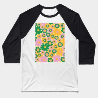 60s retro flower power, retro green, orange, pink, 60s groovy pattern, hippie flowers Baseball T-Shirt